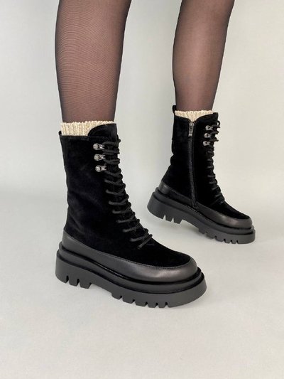 Фото Ботинки женские замшевые черные с кожаной вставкой зимние 3305з/37 1