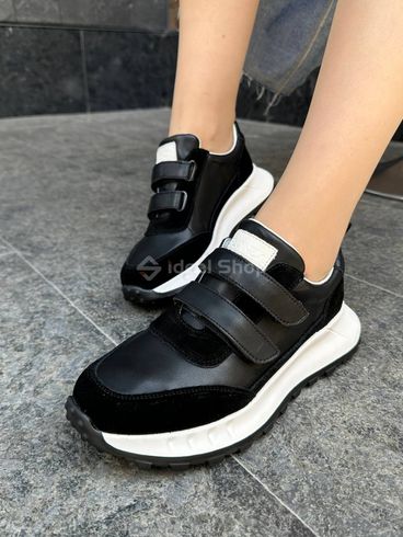 Кросівки жіночі шкіряні чорного кольору зі вставками замші 37 (23,5 см)