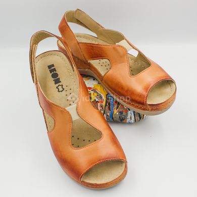 Foto Damskie sandały skórzane Leon Violet, brązowy 924-brown 4