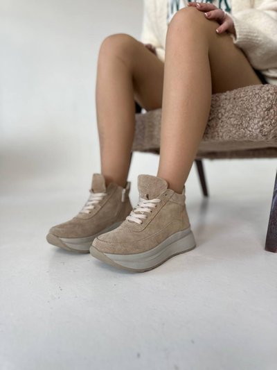 Кросівки жіночі замшеві бежеві зимові 40 (26 см)