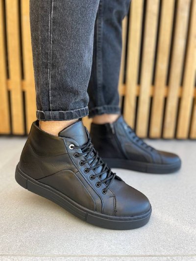 Foto Męskie skórzane buty zimowe w kolorze czarnym 7943з/41 1