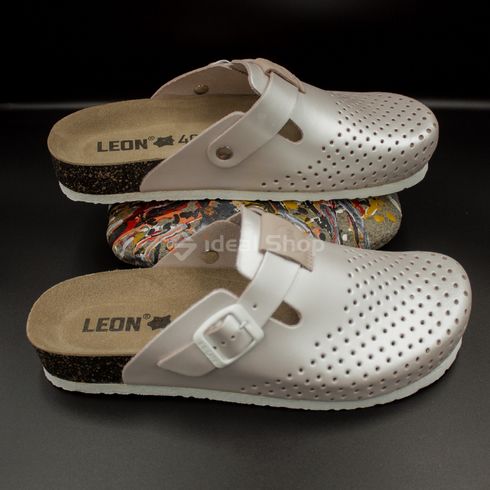 Skórzane pantofle damskie Leon 1250, rozmiar 36, perłowe
