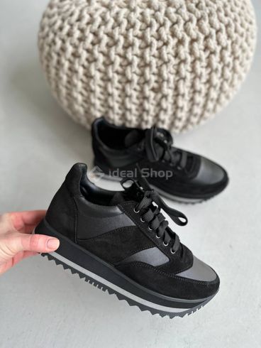 Кросівки жіночі шкіряні чорні зі вставками замші 37 (24 см)