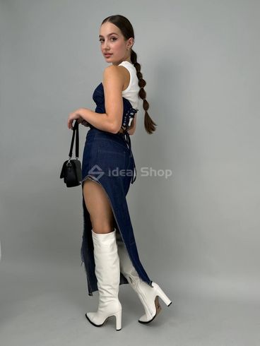 Фото Сапоги женские кожаные молочного цвета на каблуках демисезонные 2704д/36 10