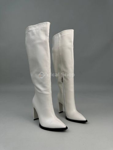 Фото Сапоги женские кожаные молочного цвета на каблуках демисезонные 2704д/36 11