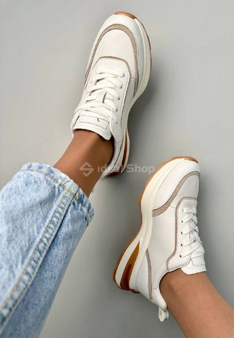 Кросівки жіночі шкіряні білі з бежевими вставками
