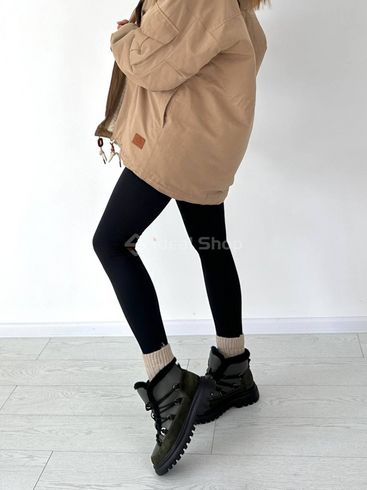 Фото Черевики жіночі шкіра флотар кольору хакі зі вставкою замші зимові 6207з/36 7