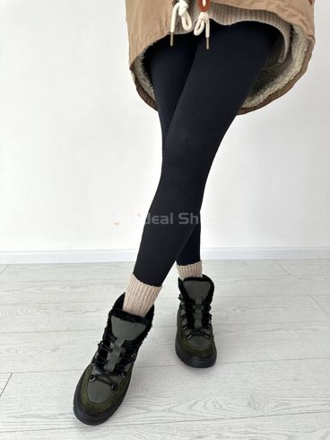 Фото Черевики жіночі шкіра флотар кольору хакі зі вставкою замші зимові 6207з/36 5