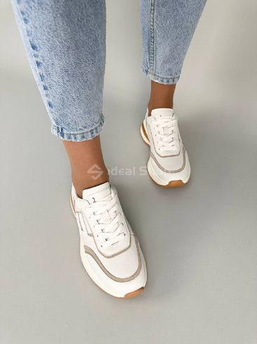 Кросівки жіночі шкіряні білі з бежевими вставками 36 (23 см)