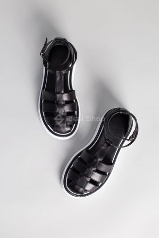 Foto Skórzane sandały damskie czarne na białej podeszwie  5900/36 8