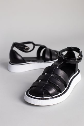 Foto Skórzane sandały damskie czarne na białej podeszwie  5900/36 9