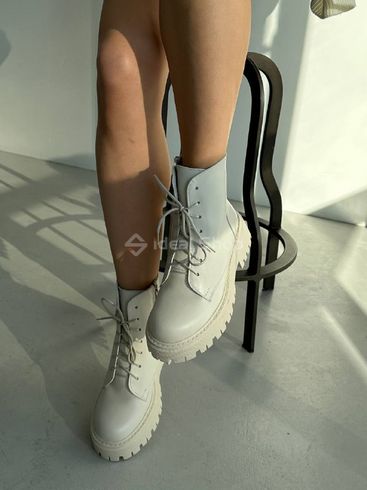 Foto Damskie skórzane beżowe buty zimowe na beżowej podeszwie 5584-3з/35 4