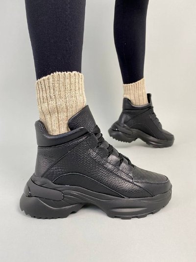 Skórzane sneakersy damskie granatowo-czarne zimowe 36 (23,5 cm)