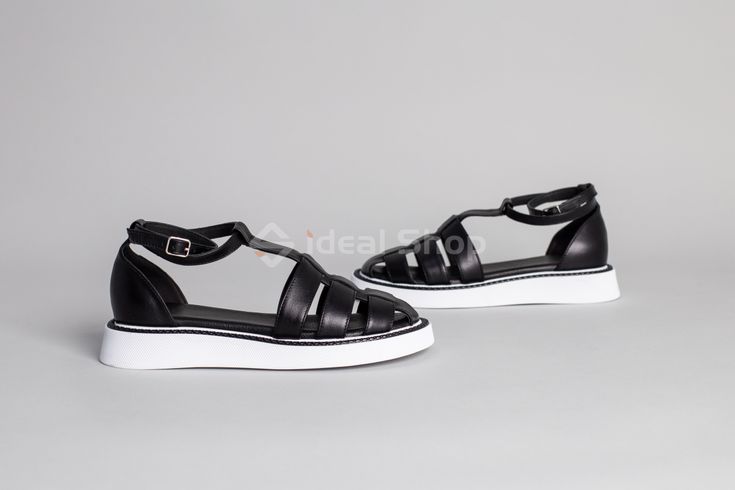 Foto Skórzane sandały damskie czarne na białej podeszwie  5900/36 7