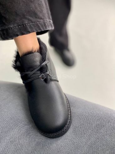 Уггі жіночі з дублянки чорного кольору зі шнурівкою 37 (24 см)