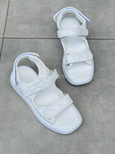 Foto Damskie skórzane sandały białe pikowane z zapięciem na rzepy  8528-1/36 7