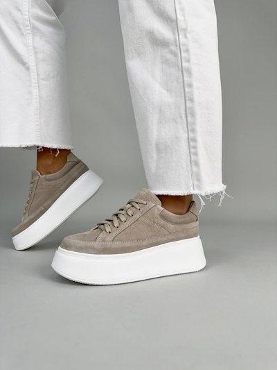 Sneakersy damskie zamszowe beżowe na białej podeszwie 41 (26.5 cm)