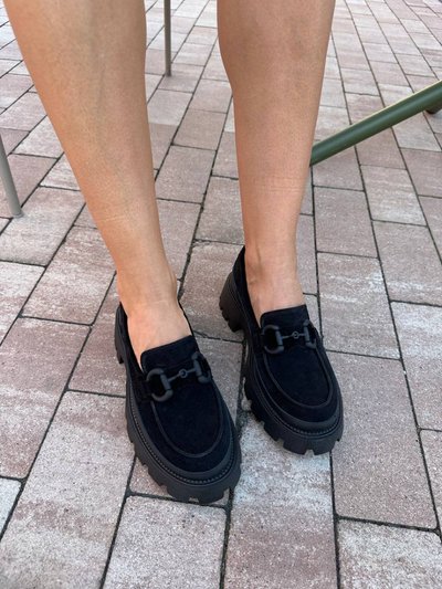 Zamszowe loafersy damskie w kolorze czarnym 36 (23,5 cm)