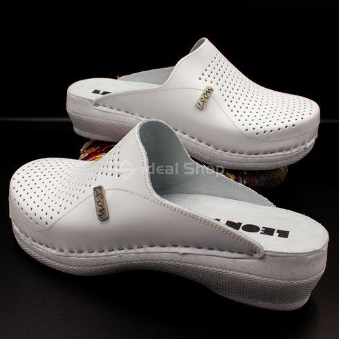 Фото Женские тапочки сабо кожаные Leon Klasik II, PU115, белые PU115-white-41 15