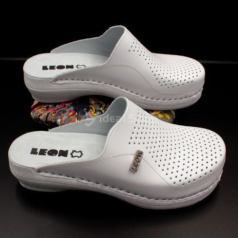 Фото Женские тапочки сабо кожаные Leon Klasik II, PU115, белые PU115-white-41 2