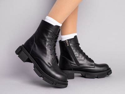 Фото Ботинки женские кожаные черные на шнурках и с замком зимние 5551з/36 1