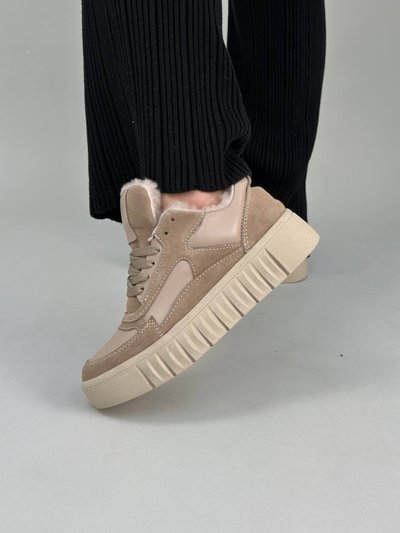 Damskie zamszowe beżowe sneakersy zimowe ze skórzanymi wstawkami 36 (23 cm)