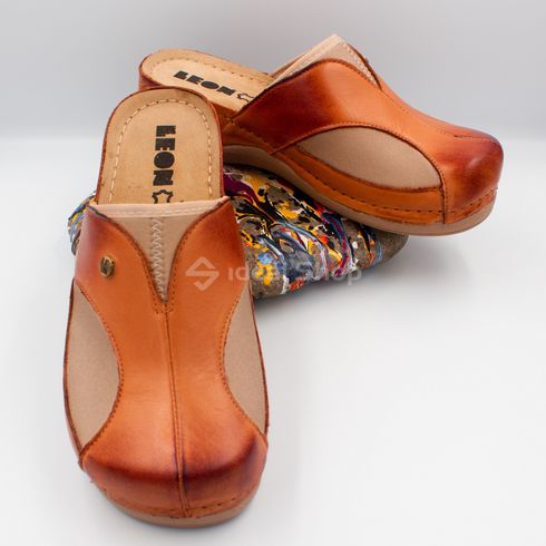 Женские тапочки сабо кожаные Leon Aria I, 912, размер 36, коричневые