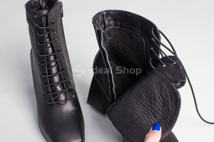 Фото Ботильоны женские кожаные черные на каблуке демисезонные 5595д/40 10