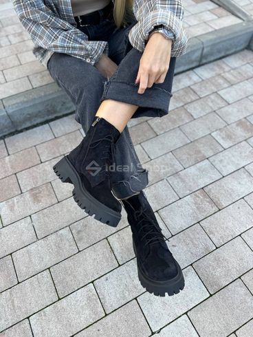 Фото Черевики жіночі замшеві чорного кольору низький хід зимові 5584-6з/35 6