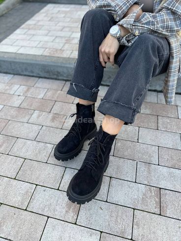 Фото Ботинки женские замшевые черного цвета низкий ход зимние 5584-6з/35 4