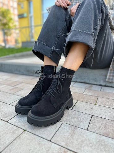 Фото Ботинки женские замшевые черного цвета низкий ход зимние 5584-6з/35 1