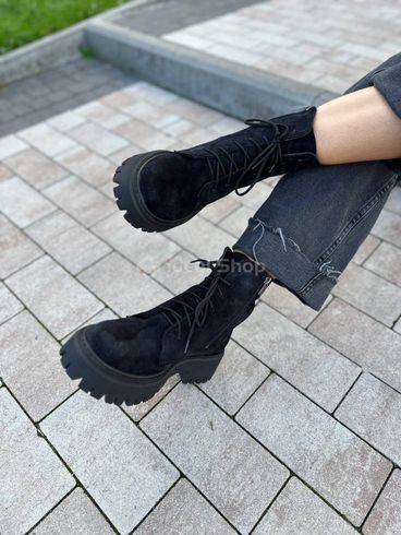 Фото Ботинки женские замшевые черного цвета низкий ход зимние 5584-6з/35 5