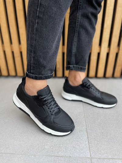 Sneakersy męskie skórzane czarne matowe 42 (28 cm)