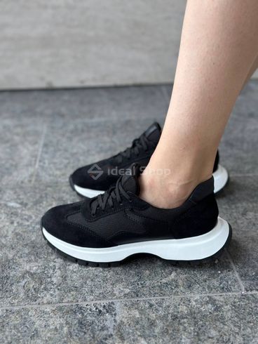 Кросівки жіночі замшеві чорні із вставками шкіри та сітки