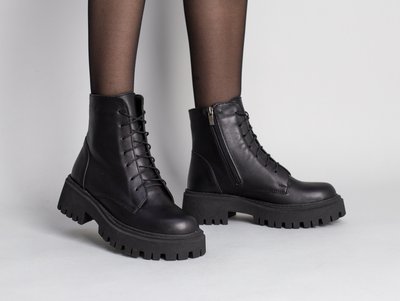 Фото Ботинки женские кожаные черные на черной подошве низкий ход зимние 5584-1з/35 1