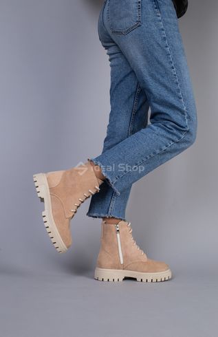 Фото Ботинки женские замшевые пудровые, на шнурках и с замком, на байке 6701-4д/36 5