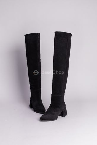 Ботфорти жіночі замшеві чорного кольору з обтягнутим каблуком зимові 40 (26 см)