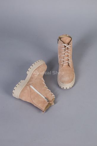 Фото Ботинки женские замшевые пудровые, на шнурках и с замком, на байке 6701-4д/36 12