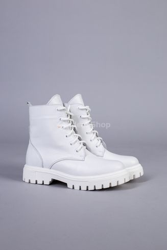 Foto Białe skórzane buty damskie ze sznurowadłami i zamkiem, na koturnie 6701ц/41 11