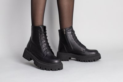 Foto Damskie czarne skórzane buty zimowe z niską cholewką na czarnej podeszwie 5584-1з/37 1