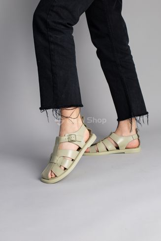 Foto Damskie skórzane sandały w kolorze khaki 5904-1/36 2