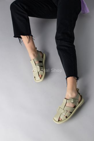Foto Damskie skórzane sandały w kolorze khaki 5904-1/36 6