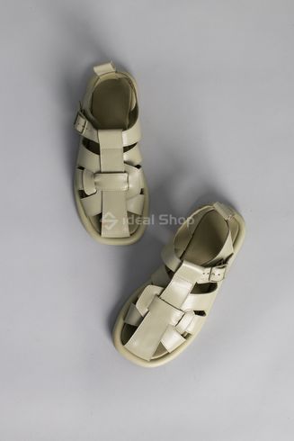 Foto Damskie skórzane sandały w kolorze khaki 5904-1/36 9