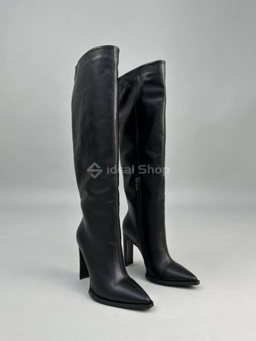 Фото Сапоги женские кожаные черного цвета на каблуках демисезонные 2704-1д/35 12