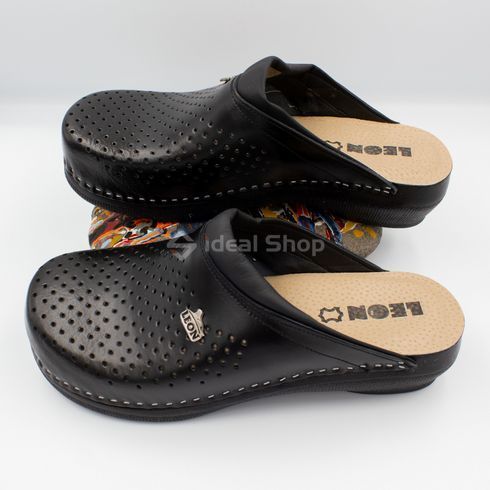 Фото Женские тапочки сабо кожаные Leon Klasik I, PU100, черные PU100-black-37 10
