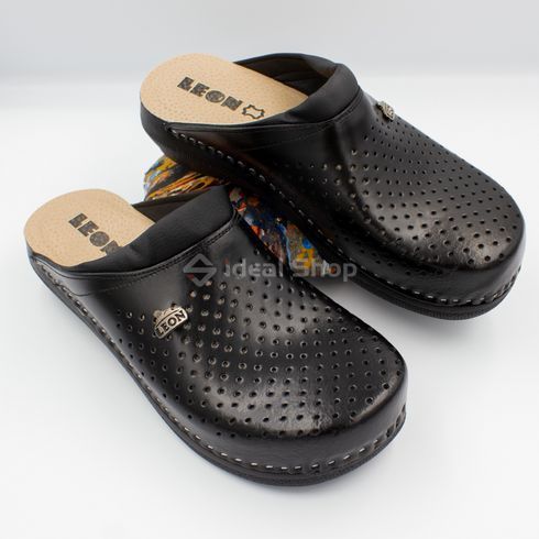 Фото Женские тапочки сабо кожаные Leon Klasik I, PU100, черные PU100-black-37 4