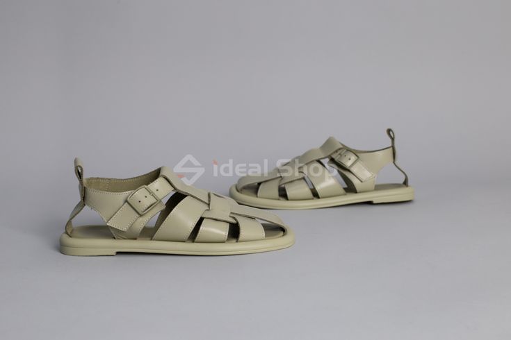Foto Damskie skórzane sandały w kolorze khaki 5904-1/36 7