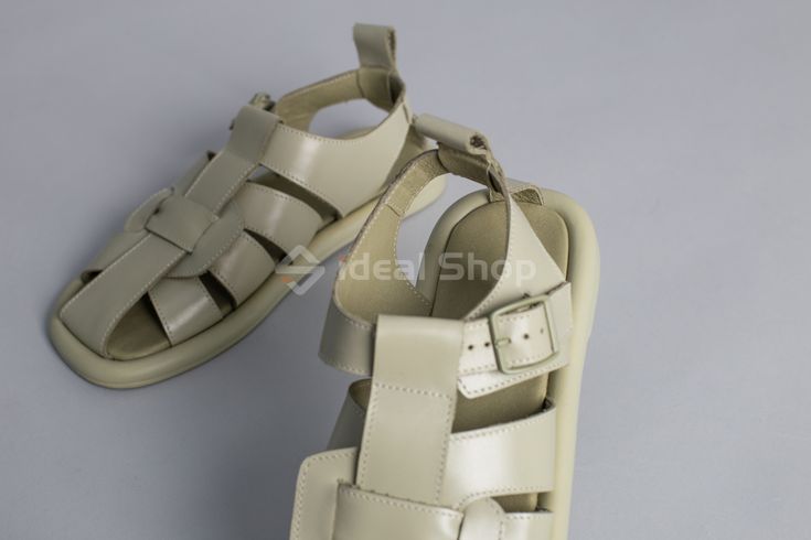Foto Damskie skórzane sandały w kolorze khaki 5904-1/36 10