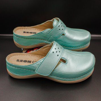 Фото Женские тапочки сабо кожаные Leon 902, бирюзовые 902-turquoise-39 1