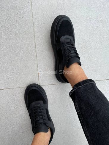 Кросівки чоловічі шкіряні чорні зі вставками замші 45 (30 см)